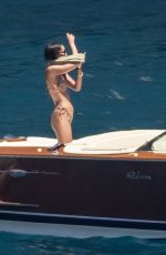 LAURA HARRIER in Bikini and Sam Jarou at a Boat in Positano 07/13/2022