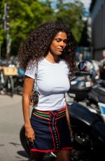 TINA KUNAKEY Arrives at Paco Rabanne Fashion Show in Paris 07/03/2022