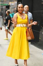 VIVICA FOX in a Yellow Valentino Dress Leaves at GMA in New York 07/05/2022