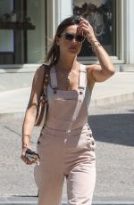ALESSANDRA AMBROSIO in Denim Overalls Out Shopping on Rodeo Drive in Beverly Hills 08/27/2022