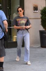 AUBREY PLAZA in Denim Leaves Her Hotel in New York 08/11/2022