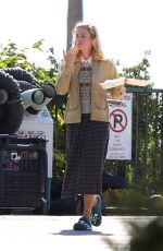 BRIE LARSON on the Set of Lessons in Chemistry in Los Angeles 08/10/2022