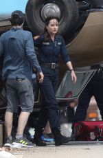 DAKOTA JOHNSON and Adam Scott on the Set of Madame Webin Boston 08/06/2022