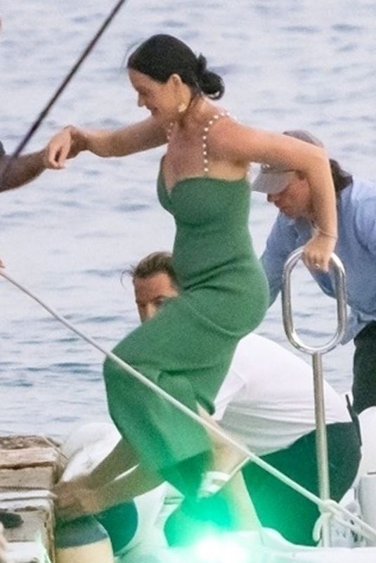 KATY PERRY in a Emerald Green Dress in Nerano 08/24/2022