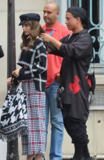 LILY COLLINS on the Set of Emily in Paris 08/24/2022