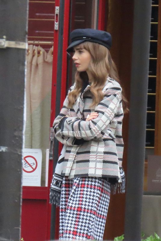 LILY COLLINS on the Set of Emily in Paris 08/24/2022