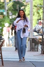 MAYA JAMA Out in Denim and Oversized White Shirt in New York 08/23/2022