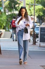 MAYA JAMA Out in Denim and Oversized White Shirt in New York 08/23/2022