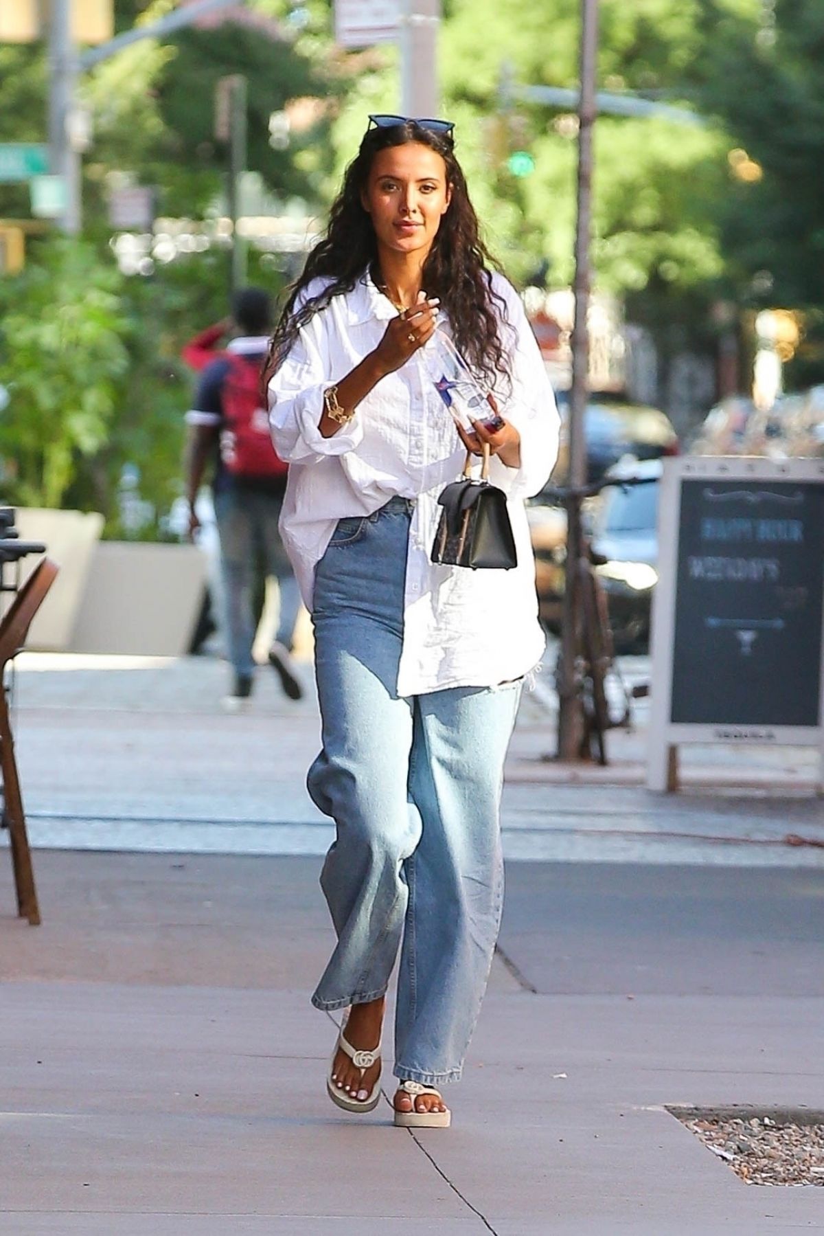 MAYA JAMA Out in Denim and Oversized White Shirt in New York 08/23/2022 ...