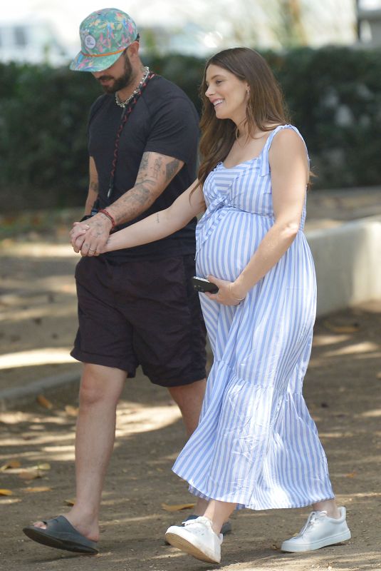 Pregnant ASHLEY GREENE and Paul Out at Beverly Hills Park in Los Angeles 08/24/2022