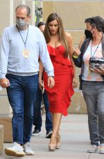 SOFIA VERGARA in a Red Dress Out in Pasadena 08/24/2022
