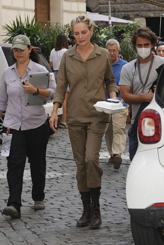 UMA THURMAN on the Set of The Old Guard 2 in Rome 08/20/2022