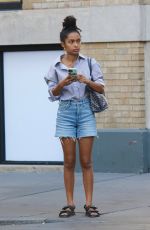 YARA SHAHIDI in Denim Shorts Out in New York 08/13/2022