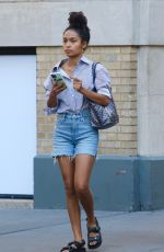YARA SHAHIDI in Denim Shorts Out in New York 08/13/2022