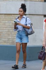 YARA SHAHIDI in Denim Shorts Out in New York 08/13/2022