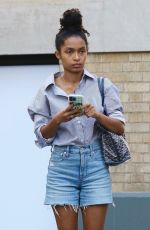 YARA SHAHIDI in Denim Shorts Out in New York 08/13/2022