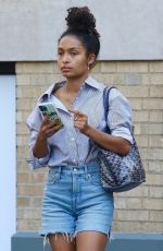 YARA SHAHIDI in Denim Shorts Out in New York 08/13/2022