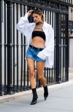 ALESSANDRA AMBROSIO in Denim Skirt Out in New York 09/07/2022