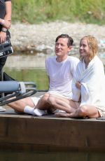 BRIE LARSON and Lewis Pullman Film a Kissing Scene in Los Angeles 09/13/2022