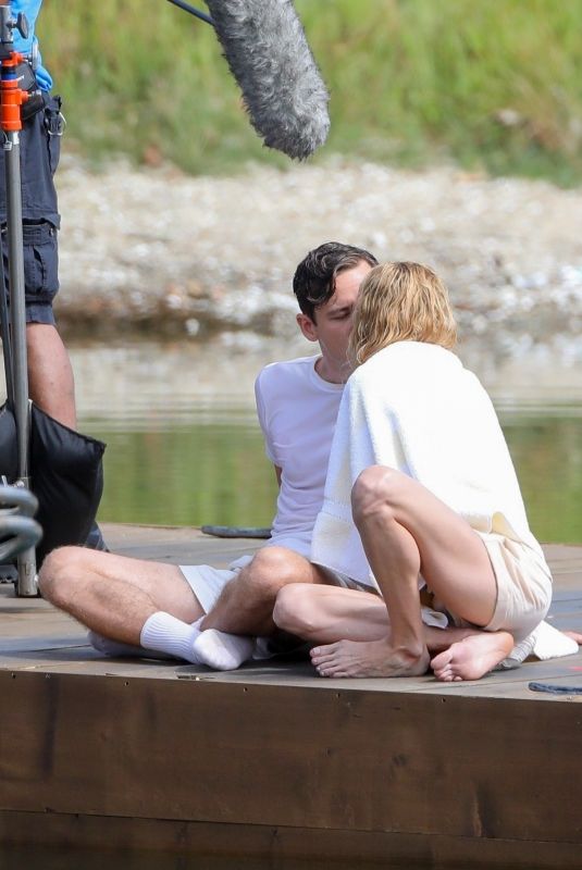 BRIE LARSON and Lewis Pullman Film a Kissing Scene in Los Angeles 09/13/2022