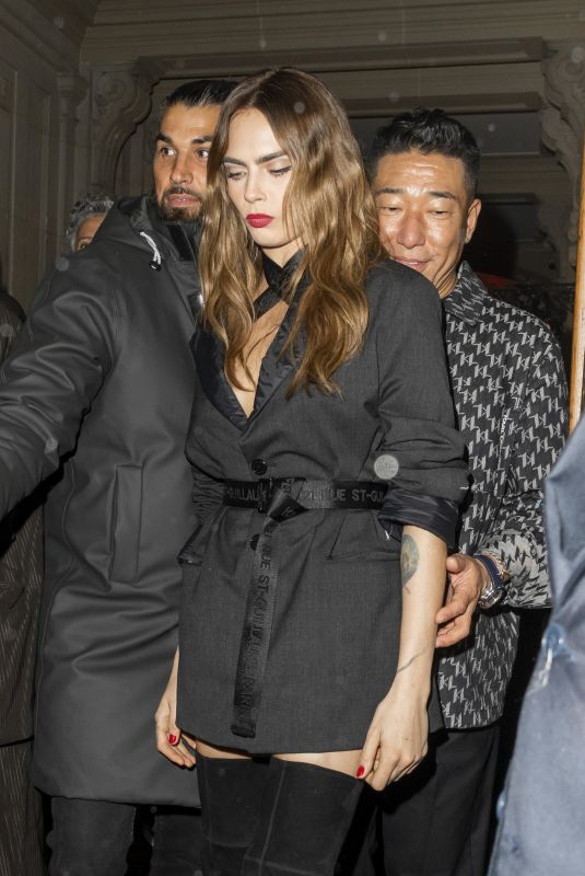 CARA DELEVINGNE Leaves Cara Loves Karl Paris Party at Paris Fashion Week 09/27/2022