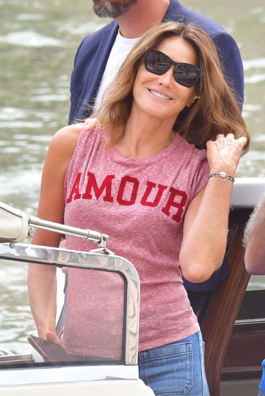 CARLA BRUNI Leaves Venice Aboard a Water Taxi 09/03/2022