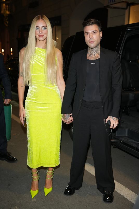 CHIARA FERRAGNI and Fedez Arrives at Versace Show Afterparty in Milan 09/23/2022