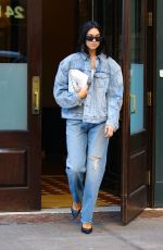 DUA LIPA in Double Denim Leaves Greenwich Hotel in New York 09/29/2022