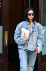 DUA LIPA in Double Denim Leaves Greenwich Hotel in New York 09/29/2022