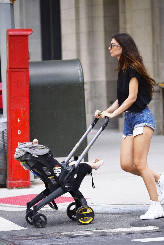EMILY RATAJKOWSKI in Denim Shorts Out with Her Son in New York 09/04/2022