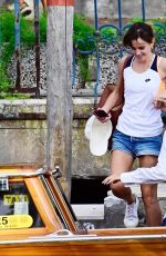 EMMA WATSON in Senim Shorts Catching a Water Taxi in Venice 08/30/2022