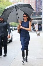 KENDALL JENNER in Tight Denim Dress Out and New York 09/22/2022