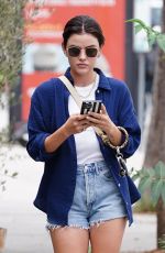 LUCY HALE in Denim Shorts Out in Los Angeles 09/08/2022