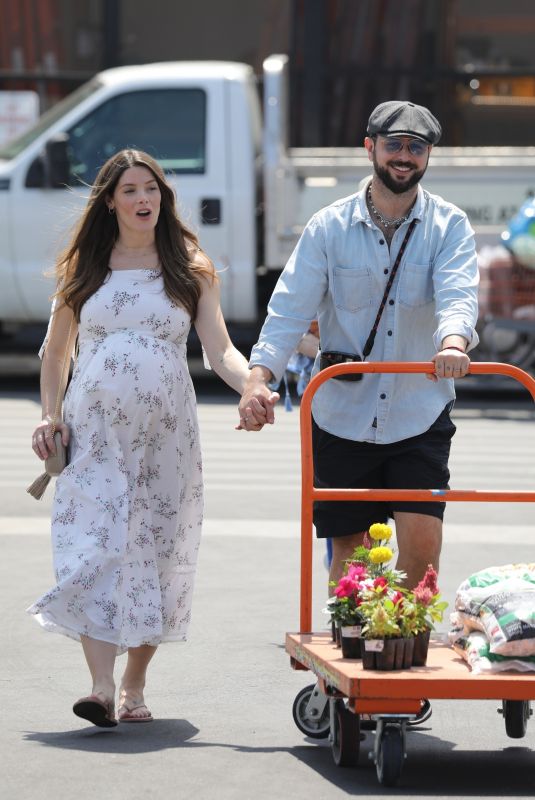 Pregnant ASHLEY GREENE and Paul Khoury Shopping for Gardening Equipment at Home Depot in Los Angeles 09/13/2022