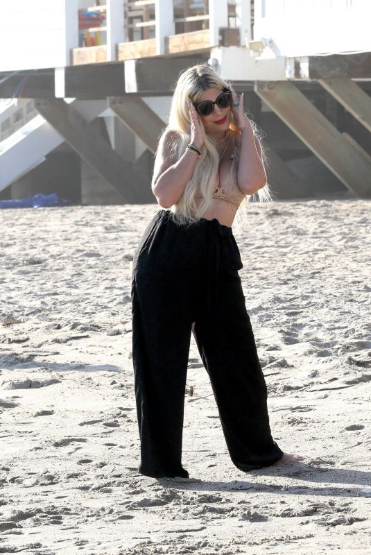 TORI SPELLING at a Beach in Malibu 09/06/2022