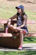 ALISON BRIE Out with a Friend at a Park in Los Angeles 10/19/2022