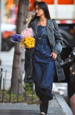 BELLA HADID in a Denim Dress Out in New York 10/09/2022