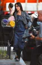 BELLA HADID in a Denim Dress Out in New York 10/09/2022