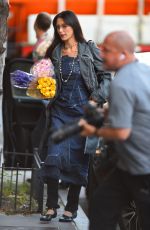 BELLA HADID in a Denim Dress Out in New York 10/09/2022