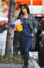 BELLA HADID in a Denim Dress Out in New York 10/09/2022