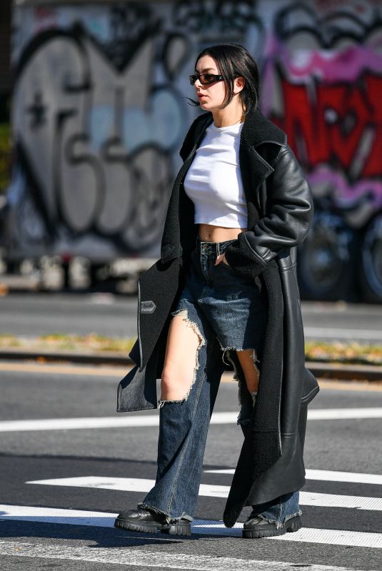 CHARLI XCX in Ripped Denim Out in New York 10/30/2022