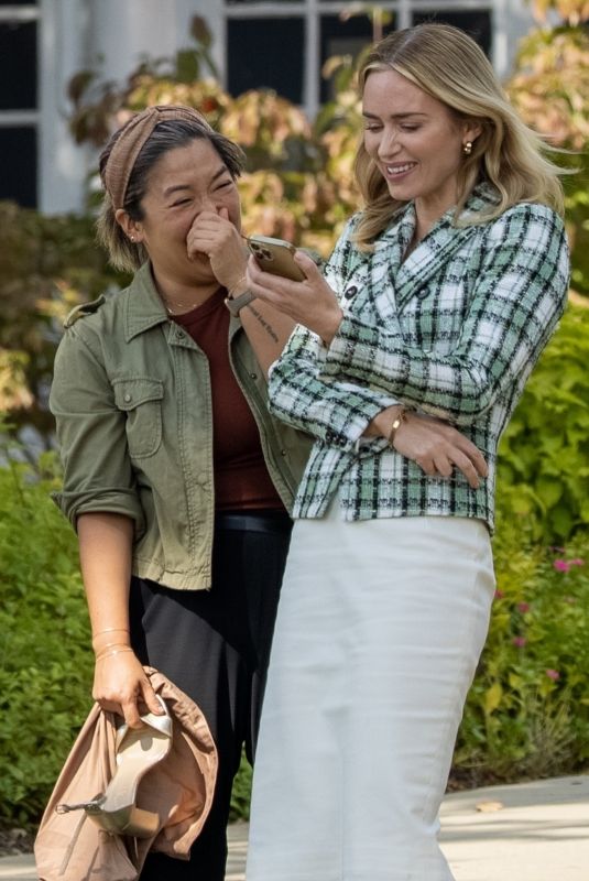 EMILY BLUNT on the Set of Pain Hustlers in Atlanta 10/11/2022