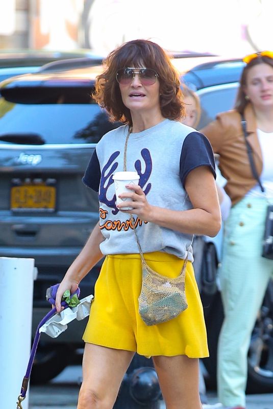 HELENA CHRISTENSEN Out with Her Dog in New York 10/07/2022