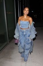 KARRUECHE TRAN in All Denim Outfit at Mr. T Restaurant in Hollywood 10/12/2022