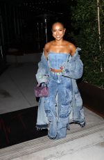 KARRUECHE TRAN in All Denim Outfit at Mr. T Restaurant in Hollywood 10/12/2022