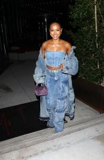 KARRUECHE TRAN in All Denim Outfit at Mr. T Restaurant in Hollywood 10/12/2022