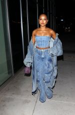 KARRUECHE TRAN in All Denim Outfit at Mr. T Restaurant in Hollywood 10/12/2022