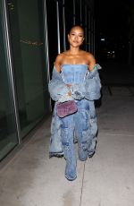 KARRUECHE TRAN in All Denim Outfit at Mr. T Restaurant in Hollywood 10/12/2022
