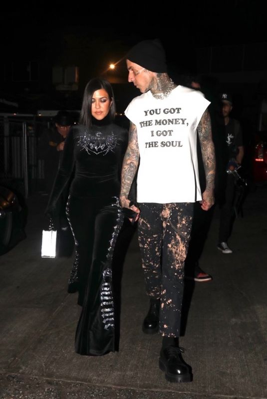 KOURTNEY KARDASHIAN and Travis Barker Leaves Landon Barker’s Birthday Concert at The Roxy in West Hollywood 10/16/2022