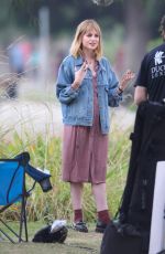 LUCY BOYNTON on the Set of The Greatest Hits in Echo Park in Los Angeles 10/11/2022